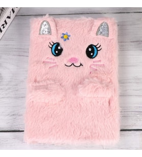 Gifttime Peluş Çizgili Kedi Tasarımlı Defter (Pembe)