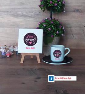 Love Yourself Dekoratif Taş, Türk Kahvesi Fincanı Kırmızı İsme Özel Hediye (Model 5)