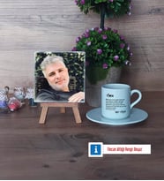 Amcaya Hediye Fotoğraflı Dekoratif Taş, Ahşap Altlıklı Türk Kahvesi Fincanı Hediye (Model 2)