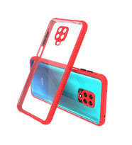 Xiaomi Redmi Note 9 Pro Kılıf Kenar Renkli Sararmaz Şeffaf Kapak (Kırmızı)