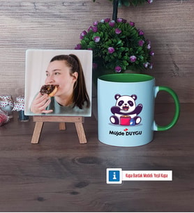 Sevimli Panda Fotoğraflı Dekoratif Taş, Kupa Bardak Beyaz Hediye (Model 14)
