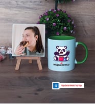 Sevimli Panda Fotoğraflı Dekoratif Taş, Kupa Bardak Beyaz Hediye (Model 14)