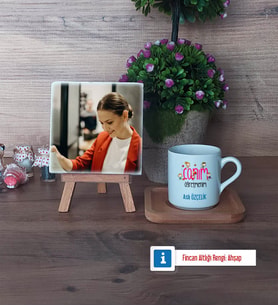 Öğretmenler Günü Hediyesi Fotoğraflı Dekoratif Taş, Ahşap Altlıklı Türk Kahvesi Fincanı Hediye (Model 1)