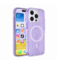iPhone 16 Pro Kılıf Magsafe Şarj Özellikli Parlayan Simli Saydam Renkli Allstar Kılıf (Mor)