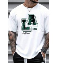 Erkek La California 1987 Baskılı Oversize Tshirt (Beyaz)