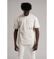 FBI Yarım Oversize (Hafif Bol Kesim) Bisiklet Yaka Cepli Pamuklu T-shirt (Krem)