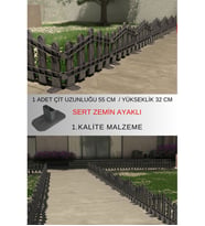 Dekoratif Plastik Alan Oluşturma ve Bahçe Çiti 1 ADET ÇİT (Y: 32 CM / G: 55 CM) SERT ZEMİN AYAKLI (Gri)