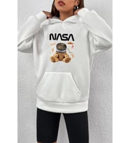 Unisex Nasa Bear Baskılı Sweatshirt (A.Beyaz)
