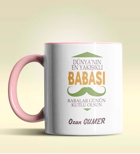 Kişiye Özel Dünya'nın En Yakışıklı Babası Tasarımlı Siyah Kupa (Pembe)