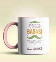 Kişiye Özel Dünya'nın En Yakışıklı Babası Tasarımlı Siyah Kupa (Pembe)