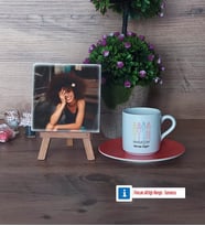 Modelist Fotoğraflı Dekoratif Taş, Ahşap Altlıklı Türk Kahvesi Fincanı Hediye (Model 8)