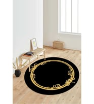 Dijital Baskılı Kaymaz Taban Yıkanabilir Yuvarlak Salon Halısı Koridor Halısı Paspas NDY-HS-303 (Siyah)