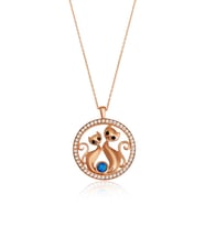 OPAL TAŞLI KEDİ GÜMÜŞ KOLYE   925 Ayar Gümüş Kolye (Mavi-Rose Gold )