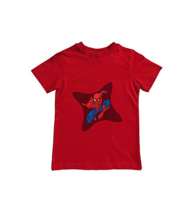 Spiderman baskılı örümcek adam pamuklu penye kumaş yazlık çocuk tişört (Kırmızı)