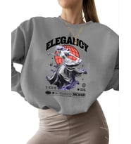 unisex bisiklet yaka 3 iplik şardonlu erkek Sweatshirt kalın kadın Zarafet Baskılı Bej Sweatshirt (Gri)
