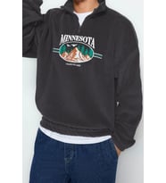 Unisex Tarz Oversize Dik Yaka Standart Kol Standart Geniş Kesim Fermuarlı Polar Sweatshirt (Çok Renkli)