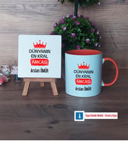Amcaya Hediye Dekoratif Taş, Kupa Bardak Kırmızı HediyeBabalar Günü Hediyesi (Model 12)