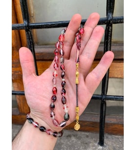 Sürmeli Toz Kehribar Kombin Tesbih Ve Bileklik (Siyah-Pembe)
