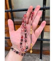 Sürmeli Toz Kehribar Kombin Tesbih Ve Bileklik (Siyah-Pembe)