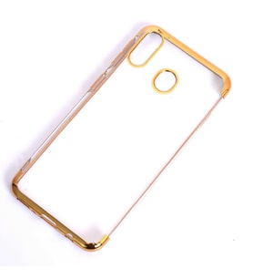 Galaxy A30 Kılıf İnce Köşeleri Renkli Şeffaf Silikon (Gold)