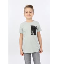Toontoy Erkek Çocuk Göğsü Cepli Yazı Baskılı Tişört (Bej)