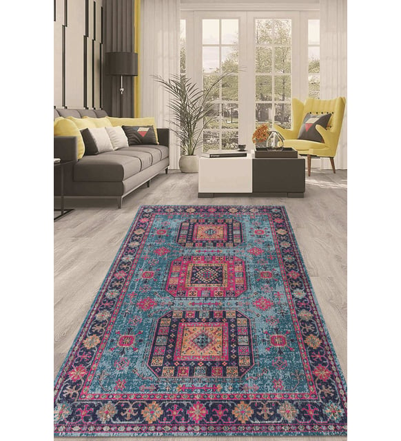 Dijital Kaymaz Taban Yıkanabilir Modern Renkli Salon Halısı Mutfak Halısı Yolluk ND-HT-757 (Lacivert)