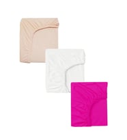 3 Adet 50 x 90 x 10 cm Anne Yanı Lastikli Penye Kumaş Bebek Çarşafı (Fuşya-Beyaz)