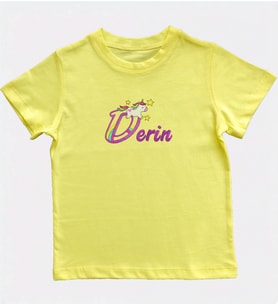 Lupia Edelweiss Kişiye Özel İsim yazılabilir NAKIŞLI çocuk Tshirt (Sarı)