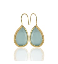 Kadir Jewellery 22 Ayar Altın Kaplama Damla Taşlı Küpe -El İşçiliği Ve Hipoalerjenik Küpe (Açık Mavi)