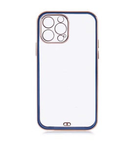 Uyumlu Model Apple iPhone 13 Pro Kılıf Köşeli Gold Şeffaf Kapak (Lacivert)