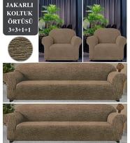 Upmall Koltuk Örtüsü 3+3+1+1 Takımı Lastikli Esnek Yıkanabilir Çekyat Kanepe Kılıfı (KAHVE)