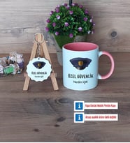Özel Güvenlik Görevlisi Kupa Bardak Kırmızı ve Ahşap Anahtarlık Hediye (Model 5)