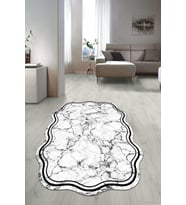 Dijital Baskılı Kaymaz Taban Yıkanabilir Lazer Kesim Salon Halısı Yolluk NLZR-HT-793 (Beyaz)