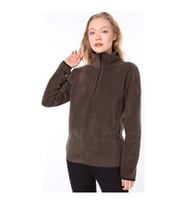 Ghassy Co. Kadın Yarım Fermuarlı Spor Polar Sweatshirt 9 Renk (Haki)
