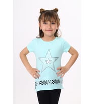 Toontoy  Kız Çocuk T-Shirt Yıldız Baskı (Mint Yeşili)