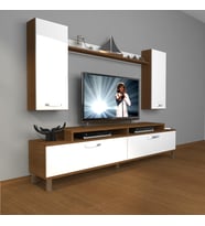 Decoraktiv Ekoflex 7 Slm Krom Ayaklı Tv Ünitesi Tv Sehpası (Beyaz - Kahverengi)