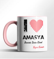 Kişiye Özel Amasya Seninle Daha Güzel Tema Siyah Renk Kupa (Pembe)