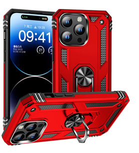 Apple iPhone 15 Pro Max Kılıf Yüzüklü Standli Tank Kapak (Kırmızı)