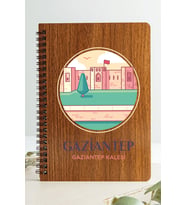 Gaziantep Gaziantep Kalesi Şehir Tasarım Ahşap Kapaklı Defter Özel Kraft Kâğıt (Ceviz Rengi)