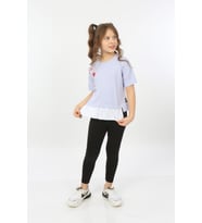 Toontoy Kız Çocuk Cool And Fancy Yazılı Kalp Baskılı Tişört (Mavi)