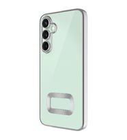 Samsung Galaxy A36 Kılıf Logo Yeri Açık Kamera Lens Korumalı Renkli Kenarlı Şeffaf Silikon (Gümüş)