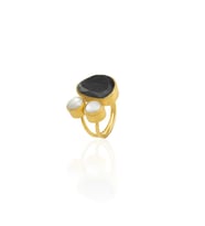 Kadir Jewellery 22 Ayar Altın Kaplama Kadın Zirkon Taşlı Yüzük-El İşçiliği Ve Özel Tasarım (Siyah)