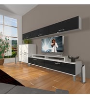 Decoraktiv Ekoflex 8 Slm Krom Ayaklı Tv Ünitesi Tv Sehpası (Beyaz-Siyah)