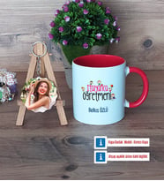 İtalyanca Öğretmeni Kupa Bardak Beyaz ve Fotoğraflı Ahşap Anahtarlık Hediye (Model 2)