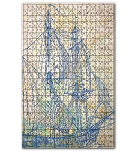 Cakapuzzle Haritada Mavi Yelkenli Gemi Figürü Görseli Puzzle Yapboz MDF (Ahşap) (1000 Parça)