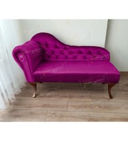 Dekoratif Bihter Koltuk Josefin Puf 110 cm Ceviz Ayak (Mor)