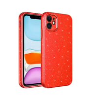 Apple iPhone 11 Kılıf Kamera Korumalı Simli Lüks Işıltılı Silikon (Kırmızı)