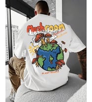 AMOR MAN ÖZEL TASARIM PLANT WORLD MANTAR SIRT BASKILI SOKAK MODASI OVERSİZE ERKEK T-SHIRT (Beyaz)