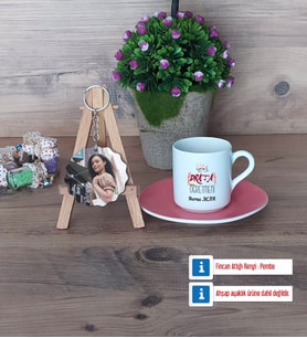 Drama Öğretmeni Türk Kahvesi Fincanı Ahşap Altlıklı ve Fotoğraflı Ahşap Anahtarlık Hediye Öğretmenler Günü Hediyesi (Model 6)