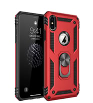 Microsonic Apple iPhone XS Kılıf Military Ring Holder (Kırmızı)